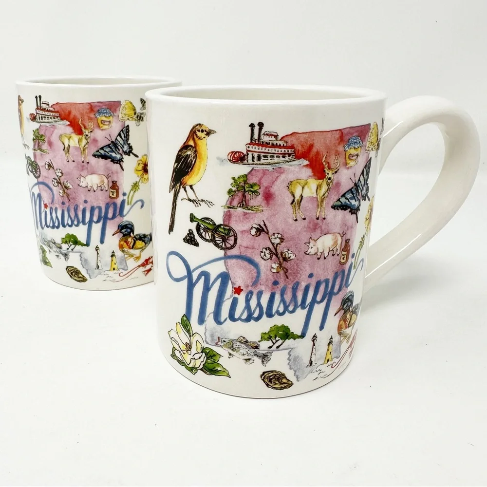 SET OF 2 ROSANNE BECK MISSISSIPPI STATE MUGS‎ BY BOSTON INTERNATIONAL